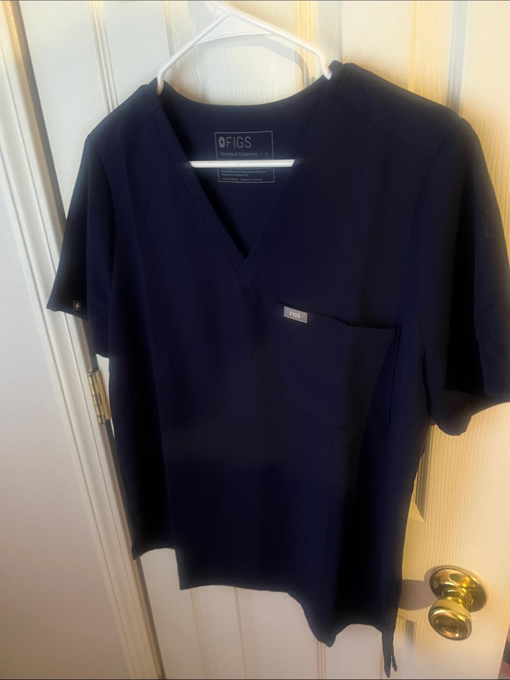 Figs Navy V-Neck Scrub Top with Chest Pocket
